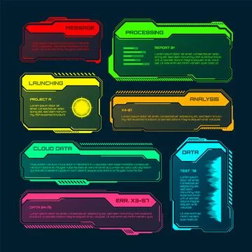 Futuristic HUD or UI elements. Sci-fi user interface text boxes, callouts 스톡 일러스트