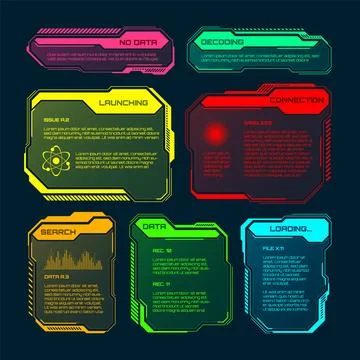 Futuristic HUD or UI elements. Sci-fi user interface text boxes, callouts Illustrazione stock