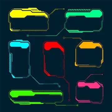Futuristic HUD or UI elements. Sci-fi user interface text boxes, callouts Stock Illustration