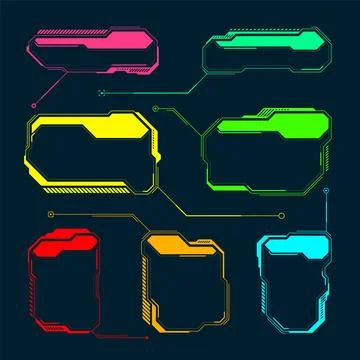 Futuristic HUD or UI elements. Sci-fi user interface text boxes, callouts Illustrazione stock