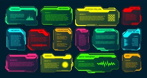 Futuristic HUD or UI elements. Sci-fi user interface text boxes, callouts 스톡 일러스트
