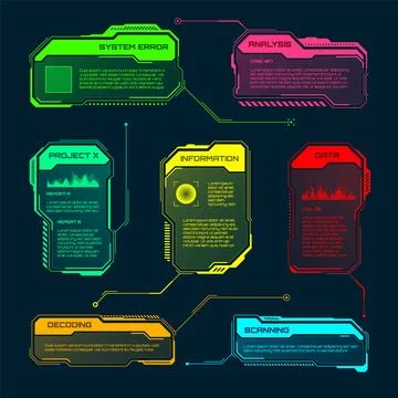 Futuristic HUD or UI elements. Sci-fi user interface text boxes, callouts Stockillustratie