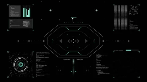 Futuristic HUD panel positioning and targeting motion element Stock Footage 205194385