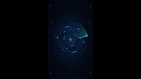 Futuristic hud radar scan interface with rotating digital target scope anim.. Video stock 337561460