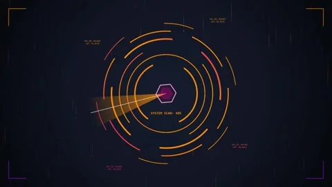 Futuristic HUD Radar Target Scan Hexagon Interface with Data Visualization Stock-Footage 348793616