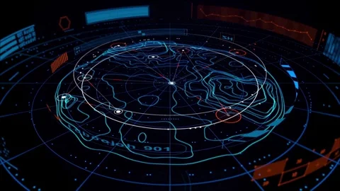Futuristic HUD Radar Terrain Map Scan - 4K Video Stock Footage 340045000