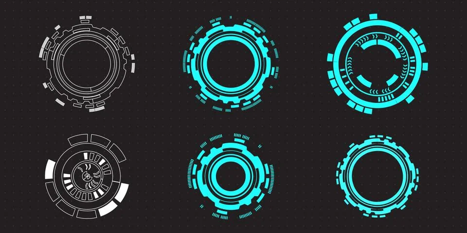 Futuristic HUD round circular elements for target screen and border aim control Stock Illustration