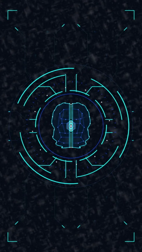 Futuristic hud scan, brain interface, digital data analysis, cyber security.. Stock Footage 348337963