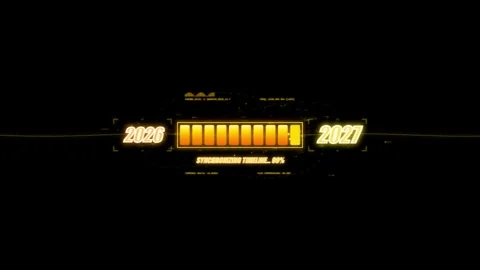 Futuristic HUD screen displaying timeline synchronization process between 2.. 스톡 동영상 343658727