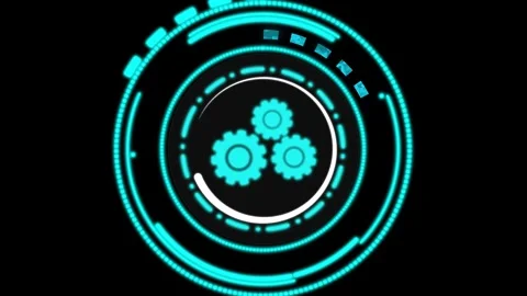 Futuristic HUD settings with glowing gear icons. Futuristic HUD settings te.. Video stock 337021775