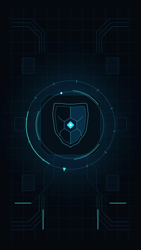 Futuristic hud shield loop animation in blue glow security interface Vídeo Stock 346648020