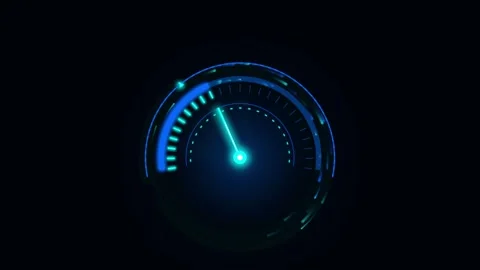 Futuristic HUD speedometer gauge animation, glowing cyan digital speed Stock-Footage 342573349