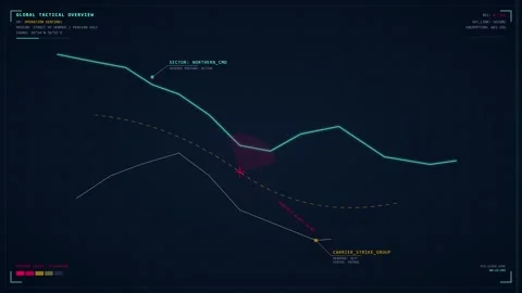 Futuristic HUD Strait Of Hormuz Radar Interface Loop Stock Footage 334804237