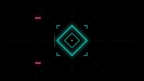Futuristic hud target interface with pulsing neon diamond geometry motion h.. Stockbeeldmateriaal 344861596