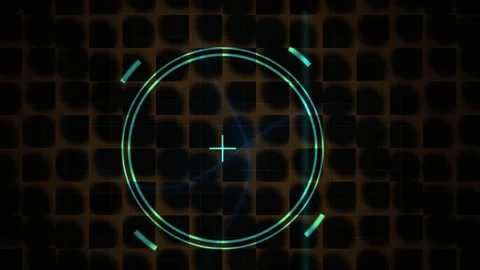 Futuristic HUD Target Reticle with Digital Grid Background Animation. Stock Footage 334522218