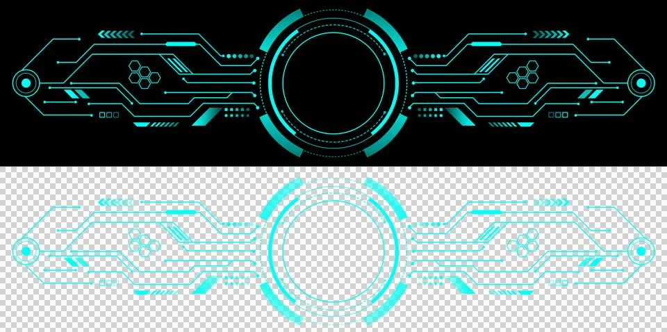 Futuristic HUD Technology Interface Frame with Glowing Cyan Digital Circuit Line Stock Illustration