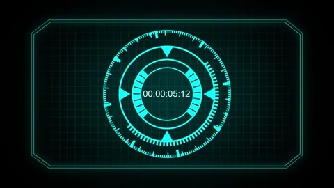 Futuristic hud timer interface glowing on dark grid animated background, Di.. Stock Footage 337366325