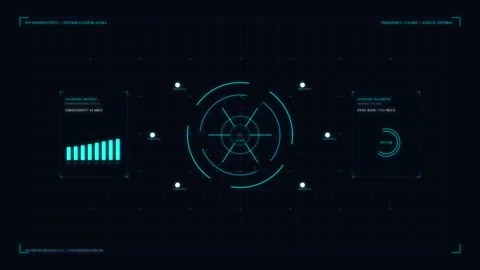 Futuristic hud ui interface with data analysis, target scope, digital metri.. Stock Footage 348337879