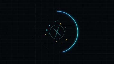 Futuristic HUD UI interface elements rotating and pulsing in dark digital space Stock Footage 348880686