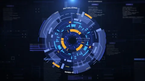 Futuristic HUD UI interface rotating target monitoring system element 4K motion Video stock 276688171