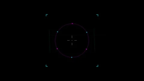 Futuristic HUD User Interface with Spinning Circles and Aiming Crosshair Stock Footage 331927183