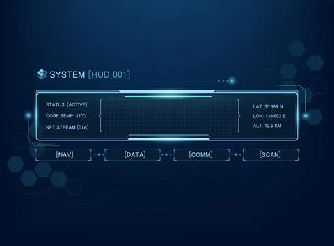 Futuristic HUD user interface template on a dark blue background. glowing d.. イラスト素材