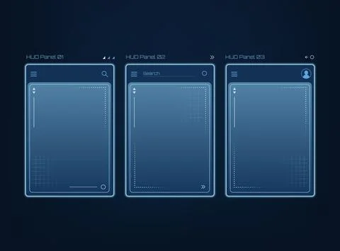 Futuristic HUD user interface three glowing blue digital panels. cyberpunk .. 스톡 일러스트