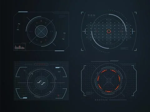 Futuristic hud virtual control panels. Hologram touch screen high tech vector Stock Illustration