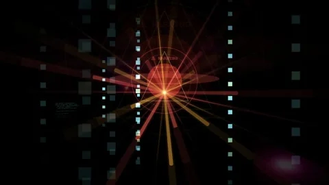 Futuristic HUD Warning Interface with Glowing Geometric Elements and Digital Stock Footage 341073915