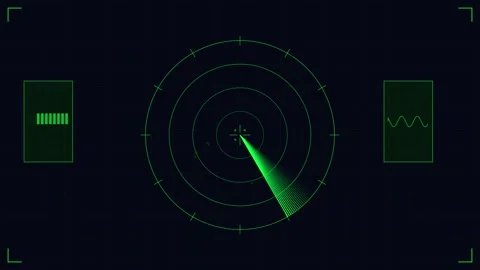 Futuristic HUD weapon interface elements on black background Stock Footage 345464622