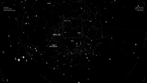 Futuristic HUD wireframe sphere animation, 3D binary data code network Видео 343045543