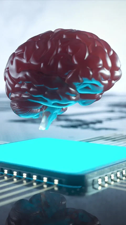 Futuristic human brain on computer chip. Neuro interface concept video 3d render Stock Footage 150682616