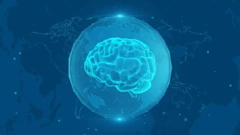 Futuristic Human Brain Hologram Symbolizing Global Technological Innovation Stockillustratie