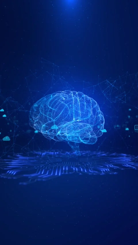 Futuristic human brain interface Human brain plexus structure revolving digits o Stock Footage 341887455