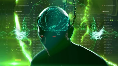 Futuristic human connected to global network. Brain upgrade, memory boost Stock Footage 99836363