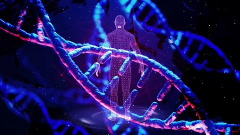 Futuristic Human DNA Concept Amidst Digital Universe Reflections 库存影片 339051352