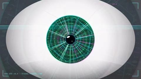 Futuristic Human Eye Scanning with Digital HUD Interface and Biometric Data Stock Footage 341832959