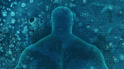 Futuristic Human Figure in Digital Abstract Science Environment Stock Footage 339123252