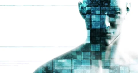 Futuristic Human Figure Surrounded By Abstract Energy Waves Stock Footage 332032896