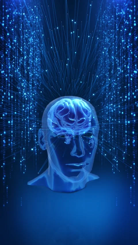Futuristic Human head brain cyber AI artificial intelligence robot automation cy Stock Footage 342784281