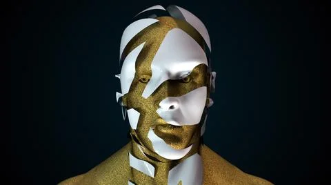 Futuristic human head with collapsing face. Computer generated modern background Stock Illustration