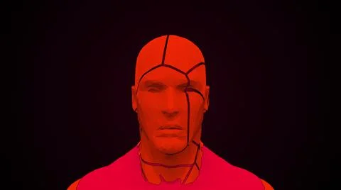 Futuristic human head with collapsing face. Computer generated modern background Stock Illustration
