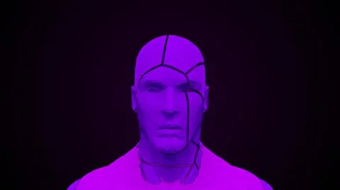 Futuristic human head with collapsing face. Computer generated modern background Stock Illustration