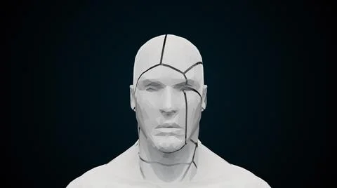 Futuristic human head with collapsing face. Computer generated modern background Stock Illustration