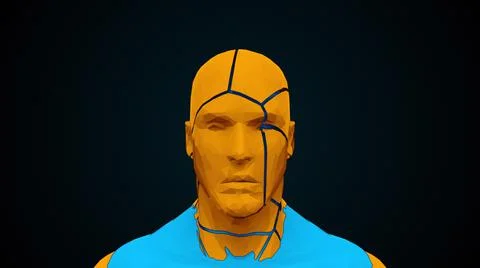 Futuristic human head with collapsing face. Computer generated modern background Stock Illustration