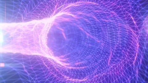 Futuristic human head rendered as a glowing purple wireframe mesh Stock Footage 339086195