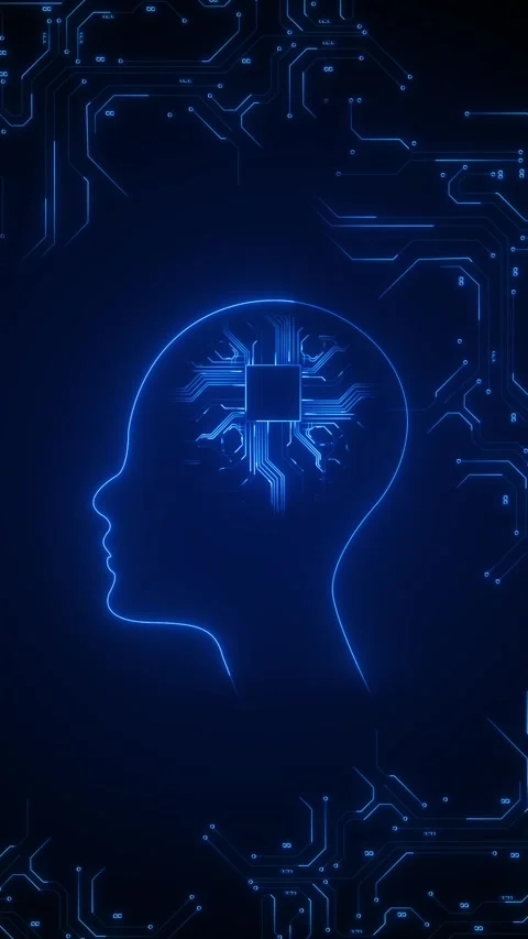 Futuristic human mind technology scene blue silhouette, processor detail, circui Stock Footage 340454218
