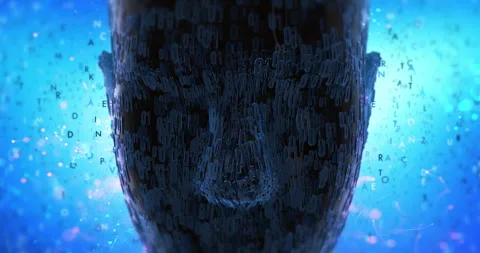 Futuristic human robot head glowing with digital electronic lights. Stock Footage 315462824