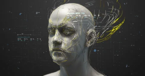 Futuristic Humanoid Cyborg Face Covered With Fiber Optics 動画素材 135949155