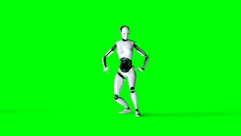 Futuristic humanoid female robot is dancing . Realistic motion and reflections Stock Footage 82711269